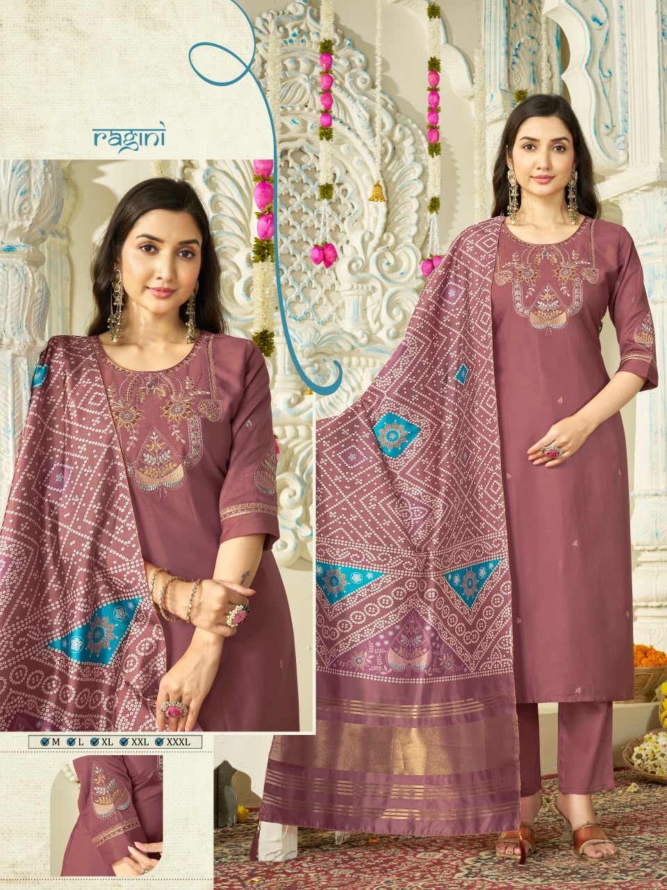 LATEST GAJI SILK THREE PIECE KURTI SET BY GHR