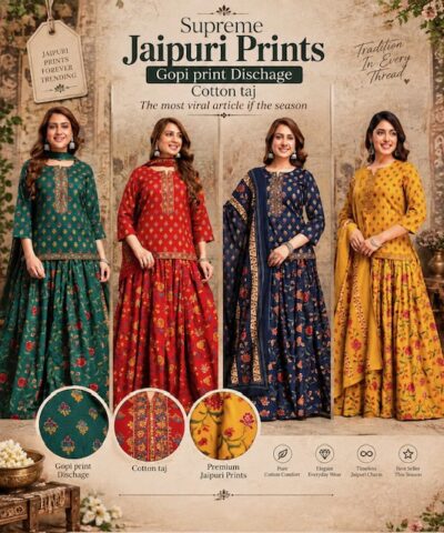 LATEST GOPI PRINT SKIRT THREE PIECE SET IN WHOLESALE