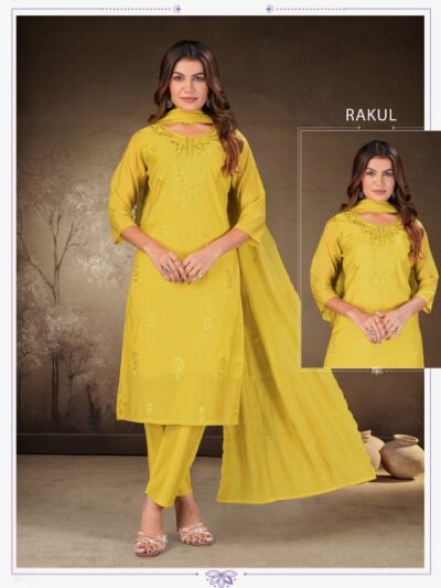 LATEST MULL CHANDERI EMBROIDERED THREE PIECE SET