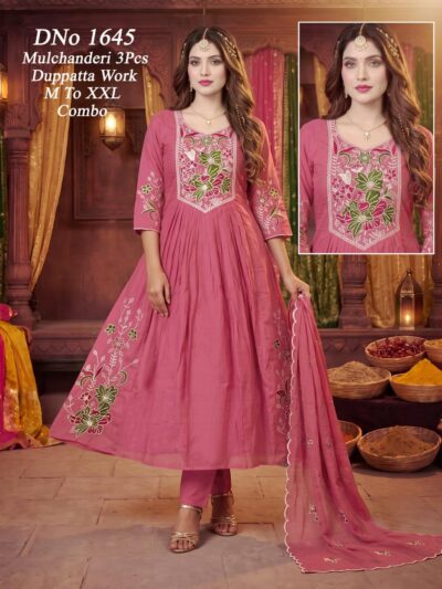 LATEST MULL CHANDERI GHERA THREE PIECE SET