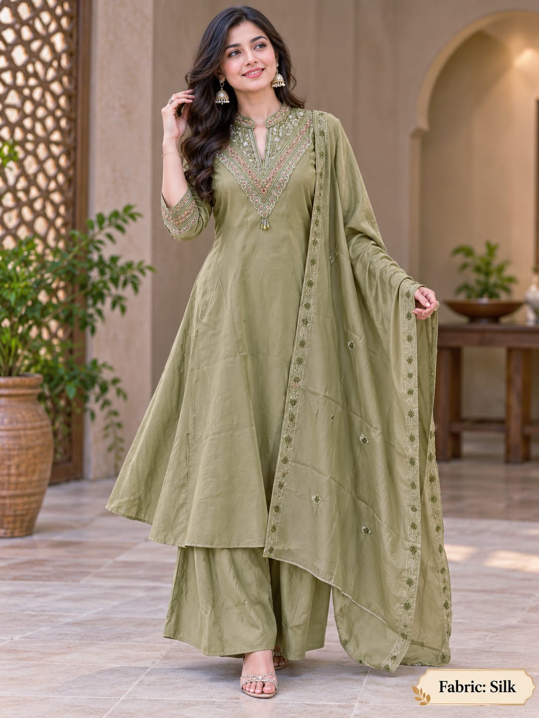 LATEST SOFT SILK THREE PIECE PLAZA PAIR SET WHOLESALE