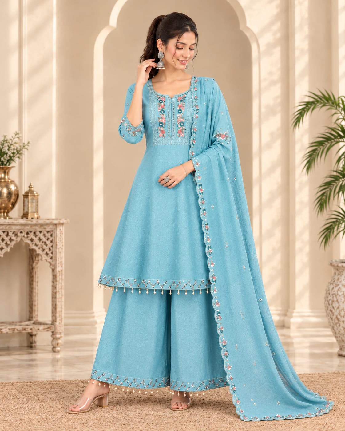 LATEST VERTICAN SHORT GHERA THREE PIECE SET WHOLESALE