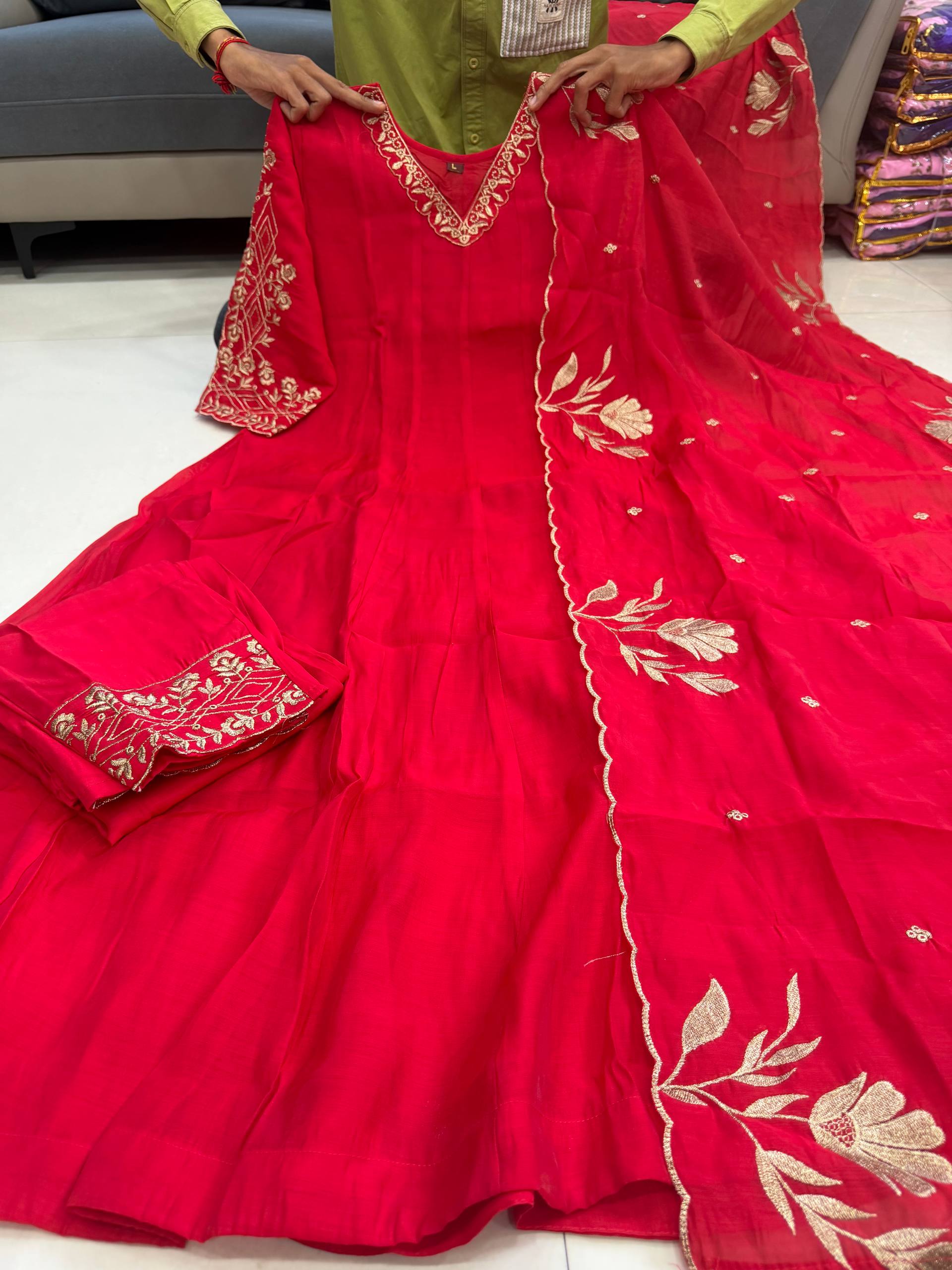 MT 1372 MULL CHANDERI FLAIR ANARKALI GOWN WHOLESALE