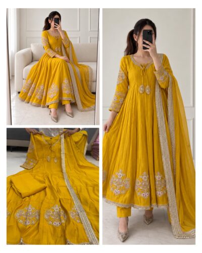 MT MISHRI ANARKALI GOWN THREE PIECE SET WHOLESALER