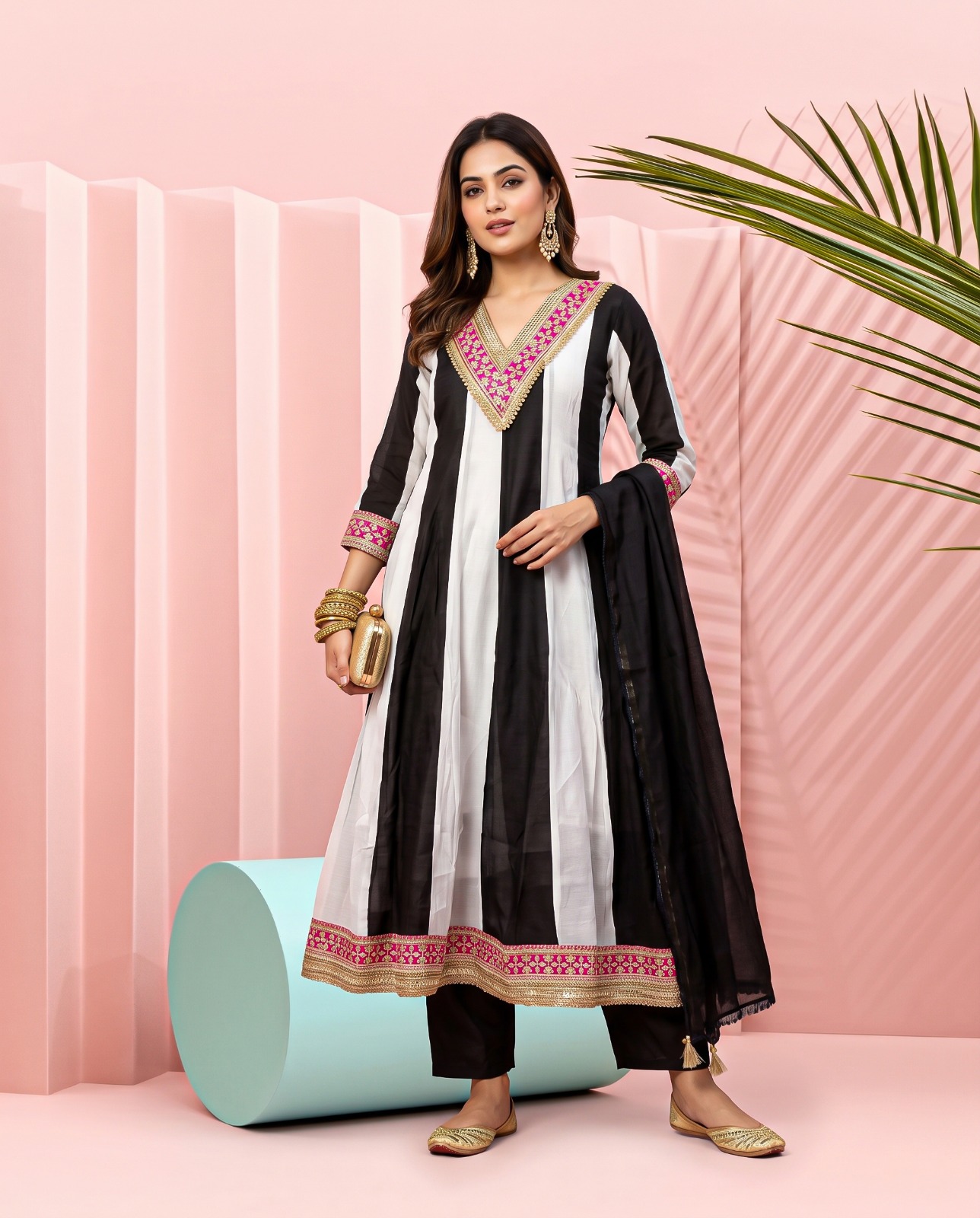 MUL CHANDERI HEAVY PALAZZO WORK KURTI SET
