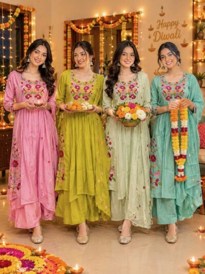 MULL CHANDERI FANCY HANDWORK THREE PIECE WHOLESALE