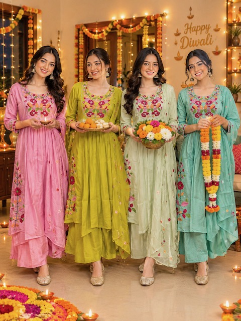 MULL CHANDERI FANCY HANDWORK THREE PIECE WHOLESALE