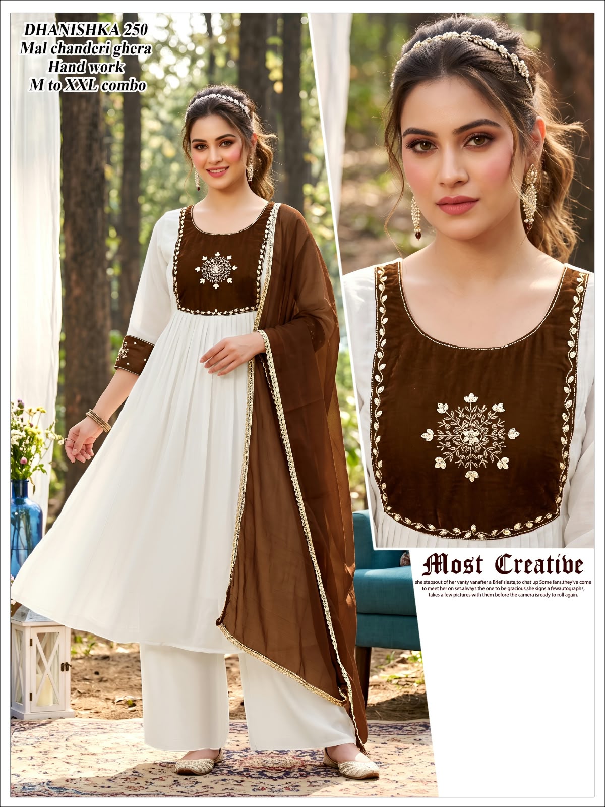 MULL CHANDERI GHERA FANCY WORK THREE PIECE