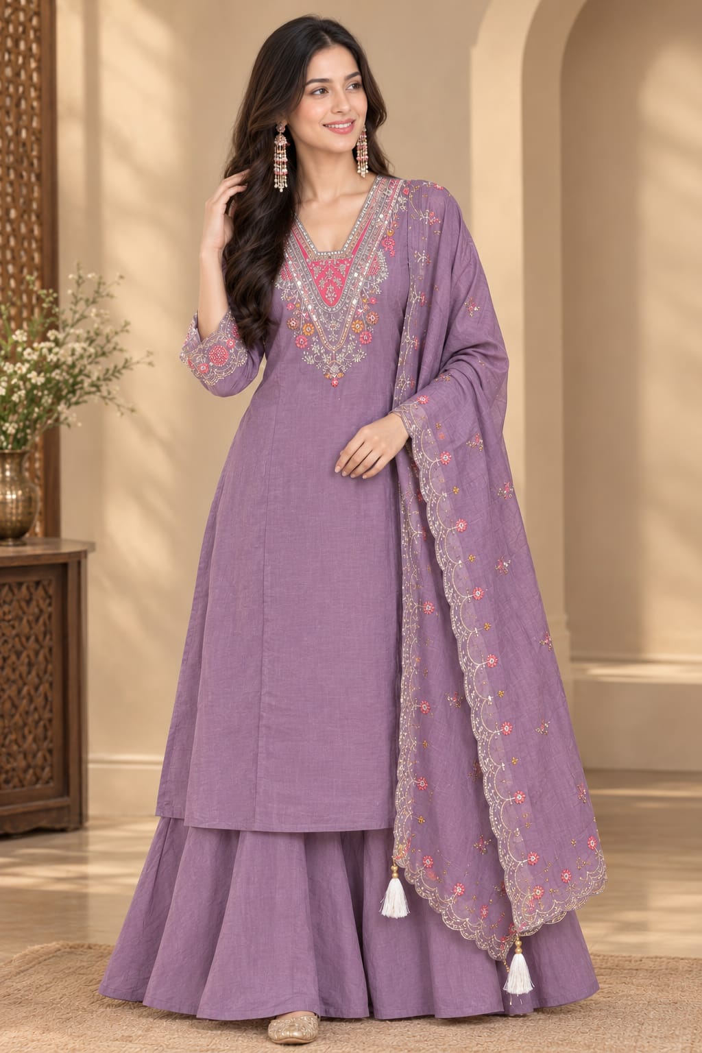 MULL CHANDERI GHERA THREE PIECE SET WHOLESALE