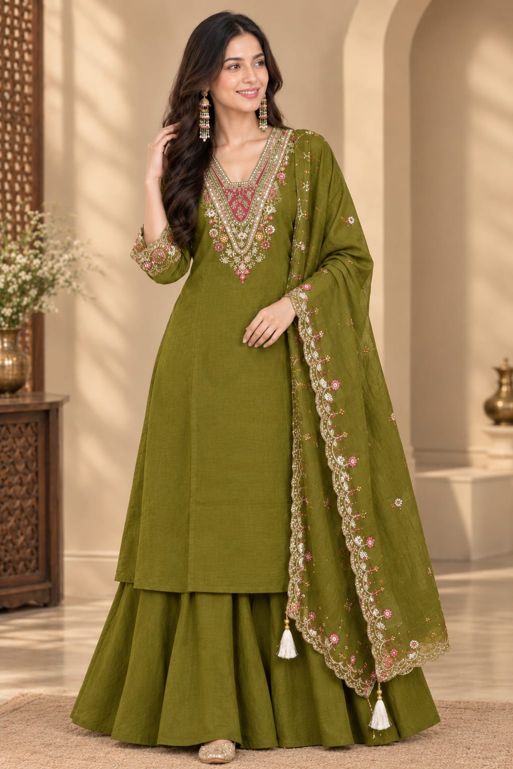 MULL CHANDERI GHERA THREE PIECE SET WHOLESALE