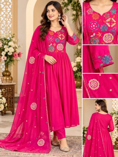 MULL CHANDERI SILK EMBROIDERED ANARKALI WHOLESALER