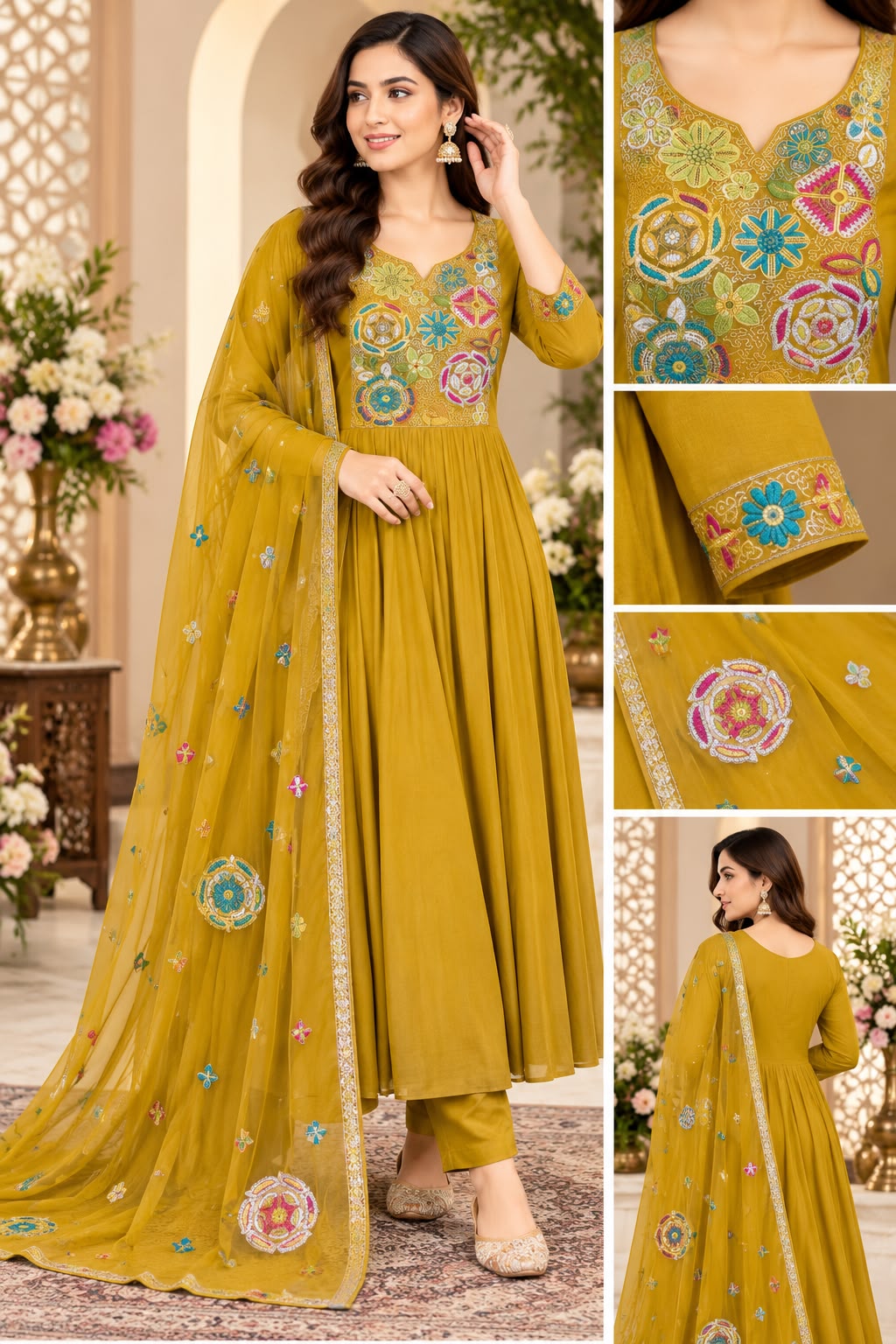MULL CHANDERI SILK EMBROIDERED ANARKALI WHOLESALER