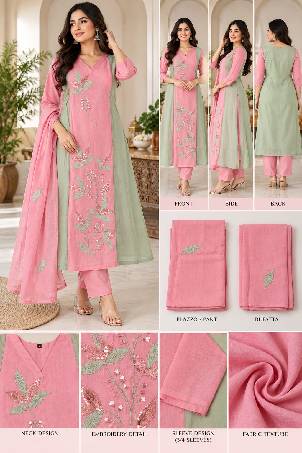 MULL CHANDERI SILK HANDWORK THREE PIECE WHOLESALER