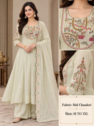 MULL CHANDERI THREE PIECE PLAZA PAIR IN WHOLESALE