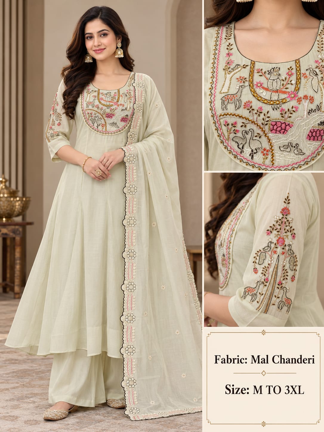 MULL CHANDERI THREE PIECE PLAZA PAIR IN WHOLESALE