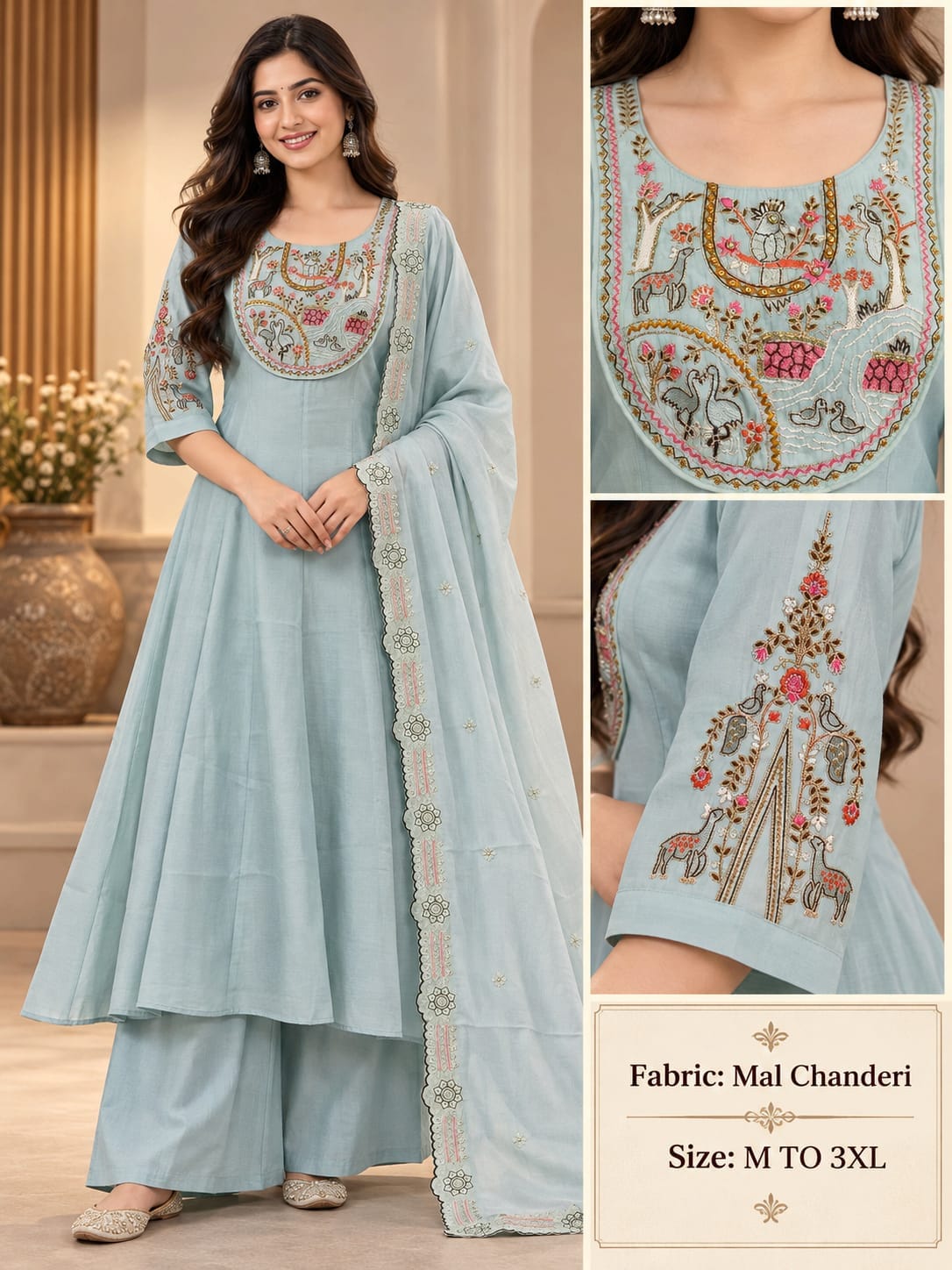 MULL CHANDERI THREE PIECE PLAZA PAIR IN WHOLESALE
