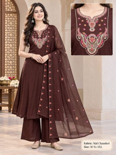 MULL CHANDERI THREE PIECE PLAZA PAIR SET WHOLESALE