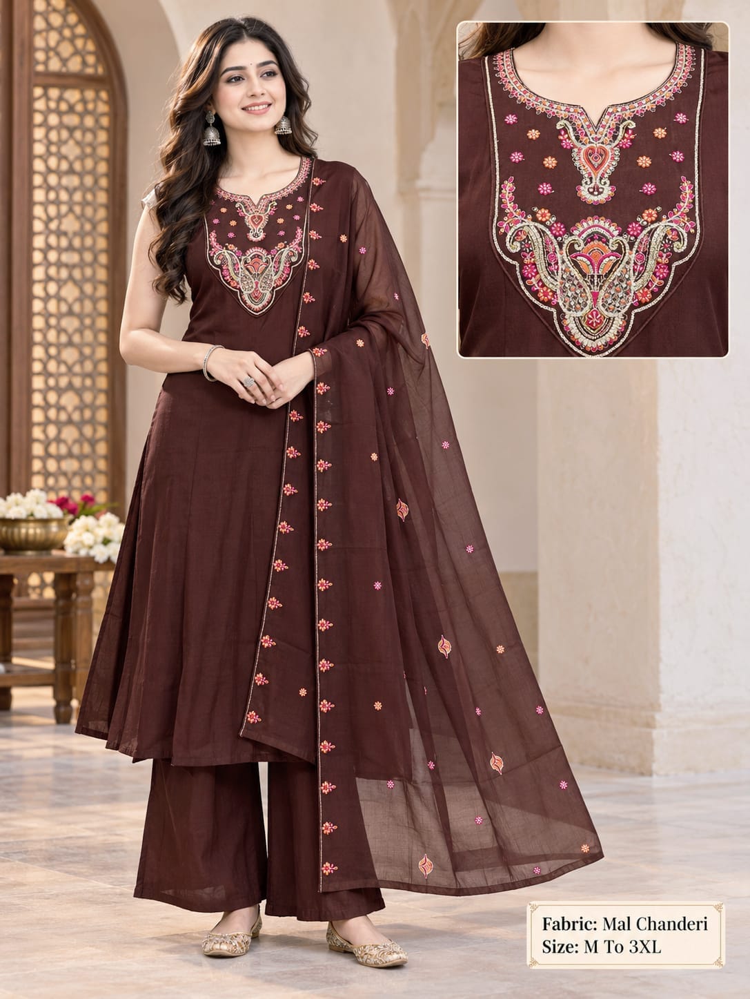 MULL CHANDERI THREE PIECE PLAZA PAIR SET WHOLESALE