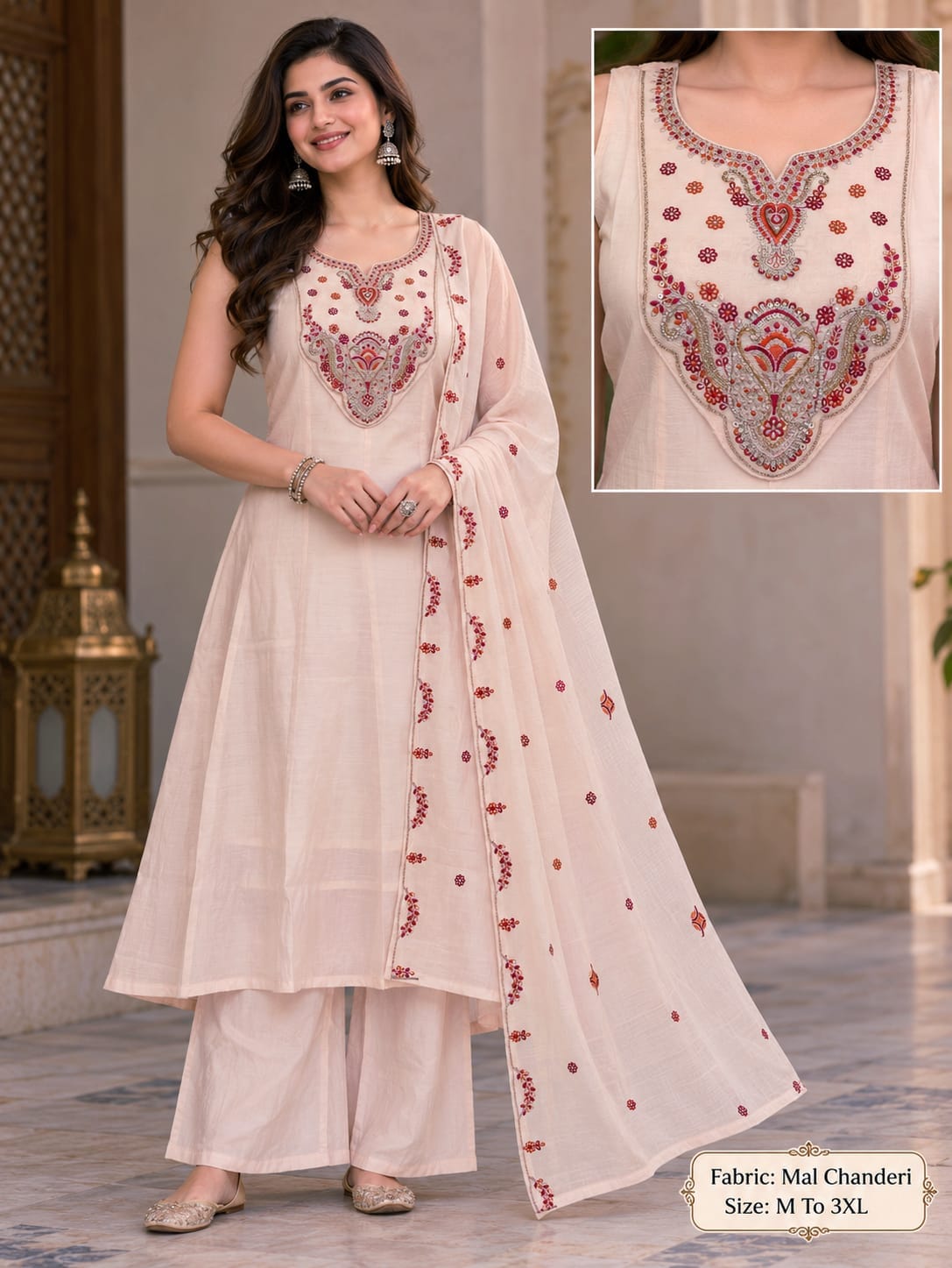MULL CHANDERI THREE PIECE PLAZA PAIR SET WHOLESALE