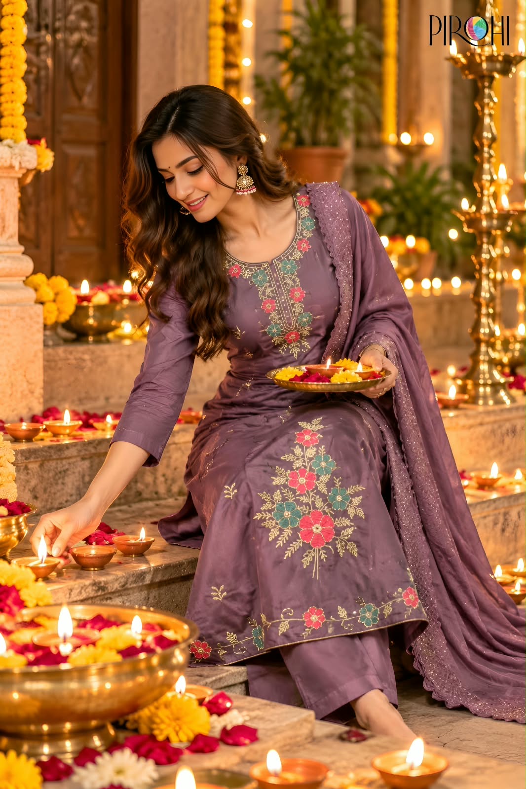 PIROHI CHANDINI GLASS ROMAN READYMADE SALWAR