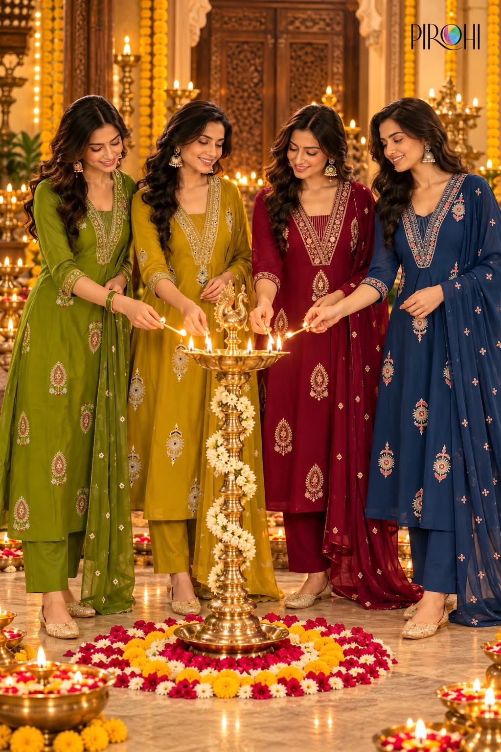 PIROHI MALAIKA MULL CHANDERI ANARKALI KURTI SET