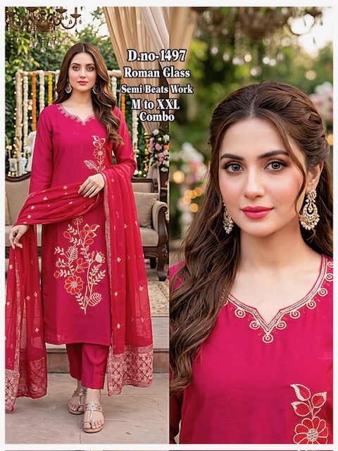 ROMAN GLASS THREE PIECE READYMADE KURTI WHOLESALE