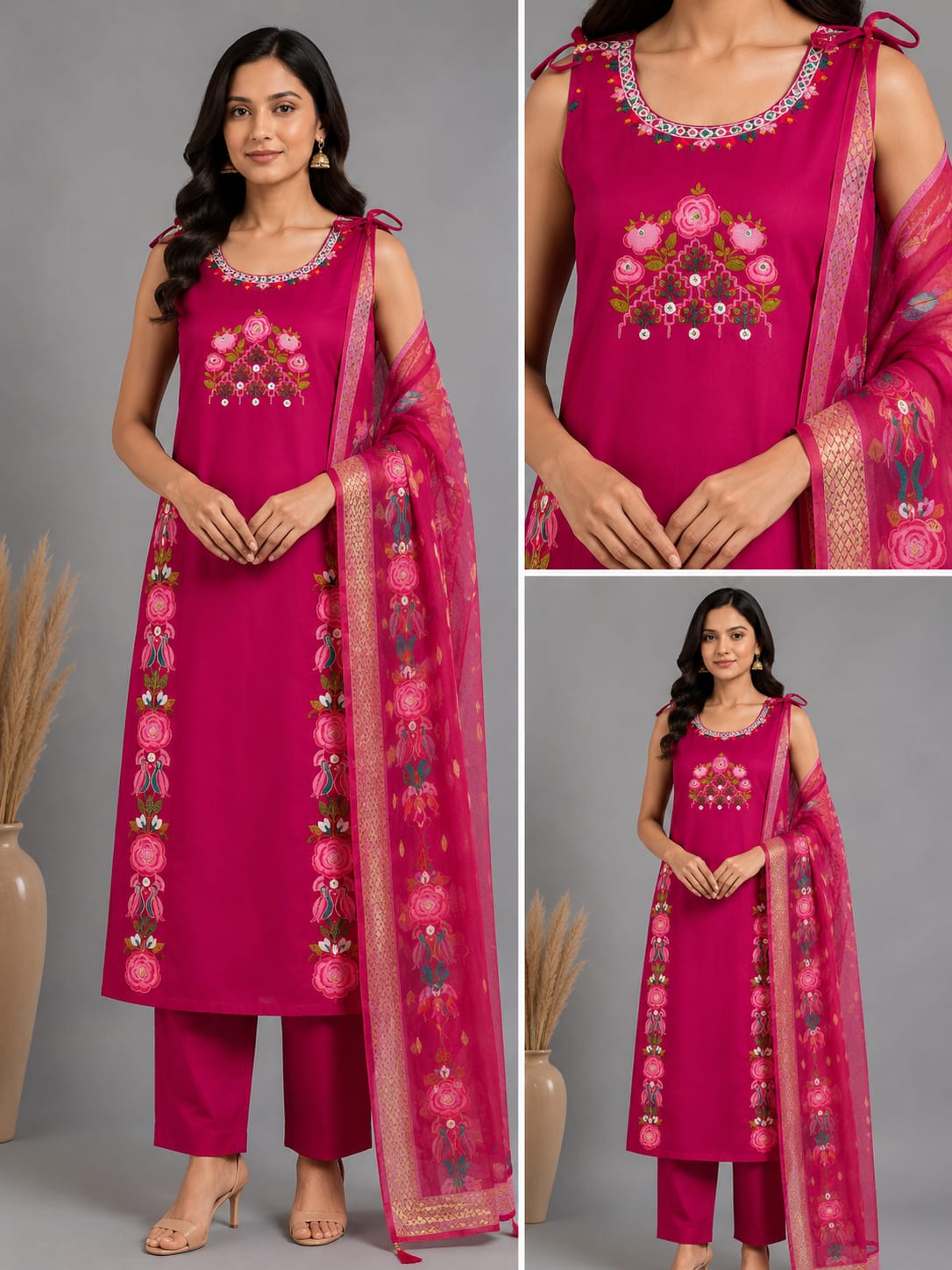 ROMAN SILK EMBROIDERED THREE PIECE SET WHOLESALE