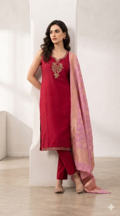 ROMAN SILK HEAVY HANDWORK DESIGNER THREE PIECE