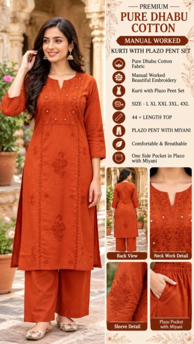 SF DHABU COTTON KURTI PALAZZO SET IN WHOLESALE