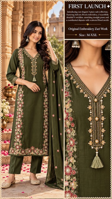 SF FLORAL EMBROIDERED READYMADE THREE PIECE SET