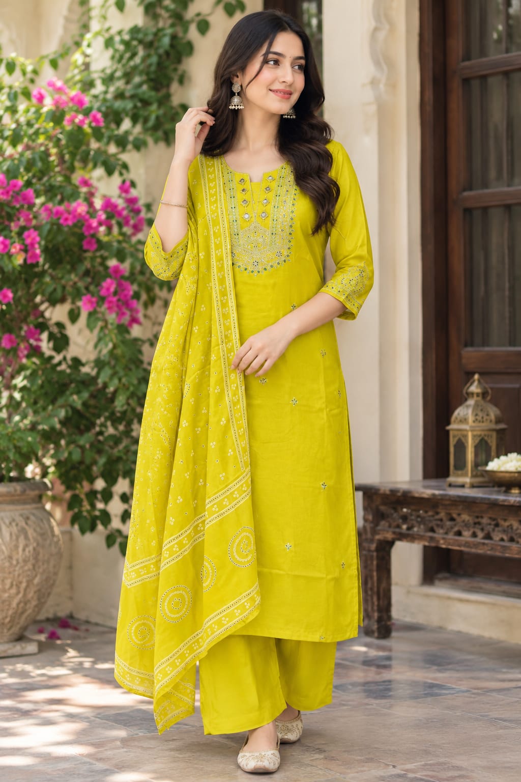 SF GAJI SILK HANDWORK THREE PIECE SET WHOLESALER