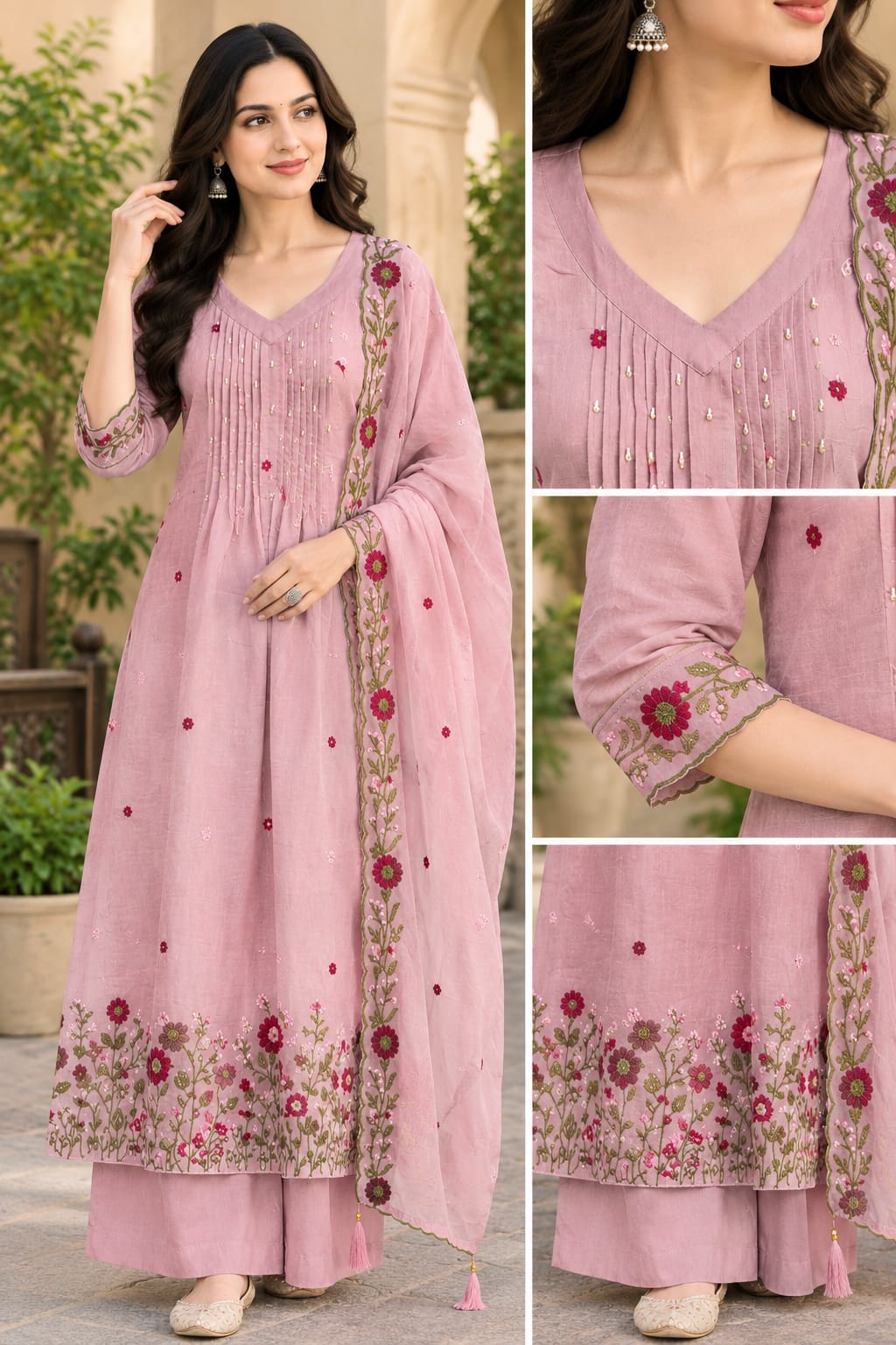 SF MULL CHANDERI HANDWORK THREE PIECE WHOLESALE