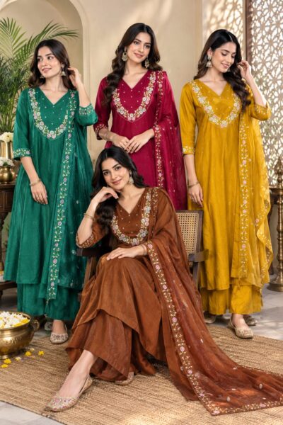 SF MULL CHANDERI THREE PIECE COLLECTION FOR DIWALI
