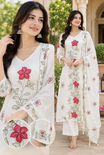 SF PURE MULL CHANDERI THREE PIECE DIWALI COLLECTION