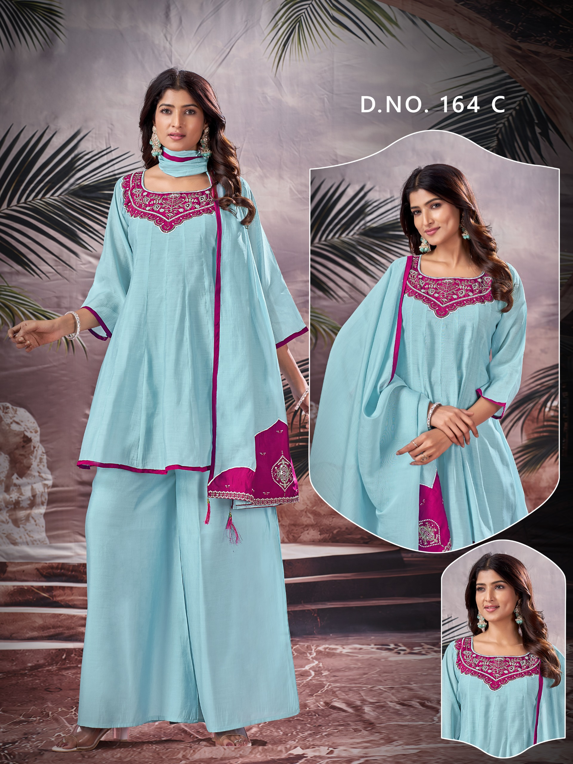 SINHAN 164 MULL CHANDERI EMBROIDERED THREE PIECE