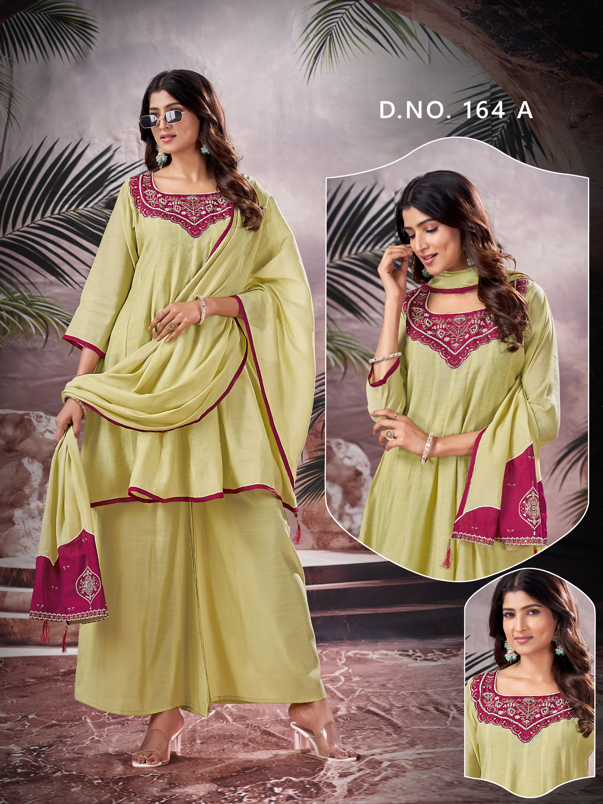 SINHAN 164 MULL CHANDERI EMBROIDERED THREE PIECE