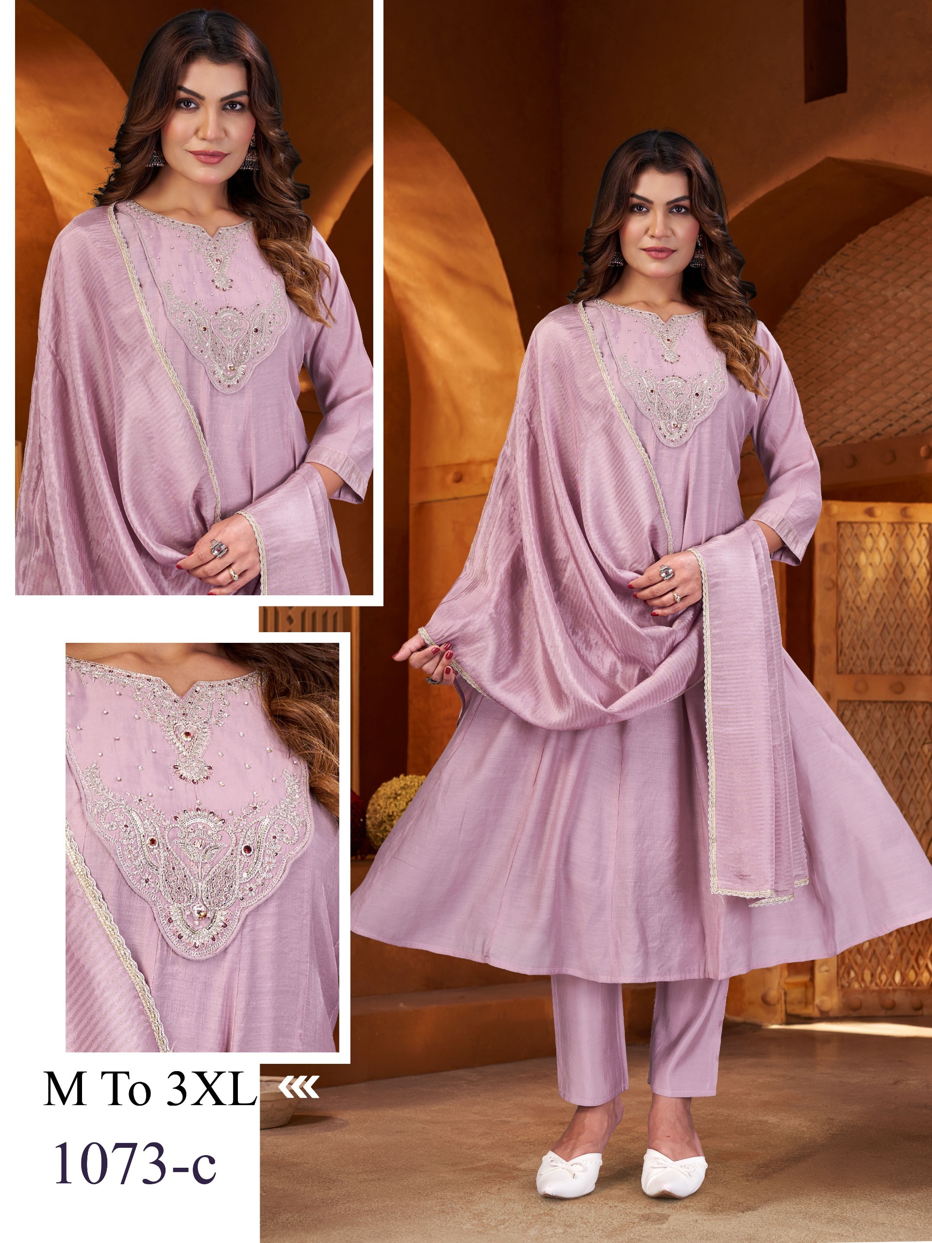 SINHAN 173 CORAL SILK THREE PIECE READYMADE WHOLESALE