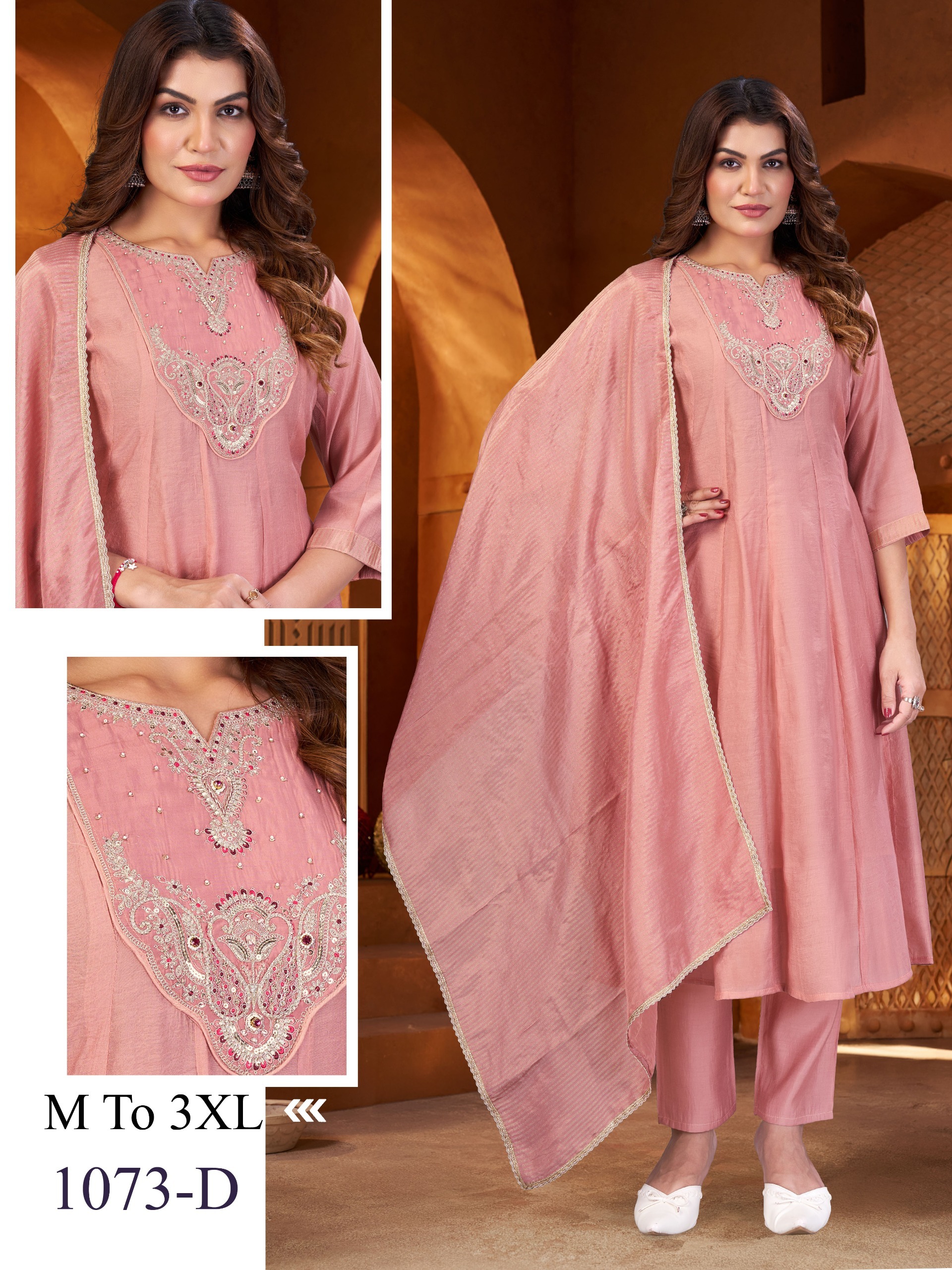 SINHAN 173 CORAL SILK THREE PIECE READYMADE WHOLESALE