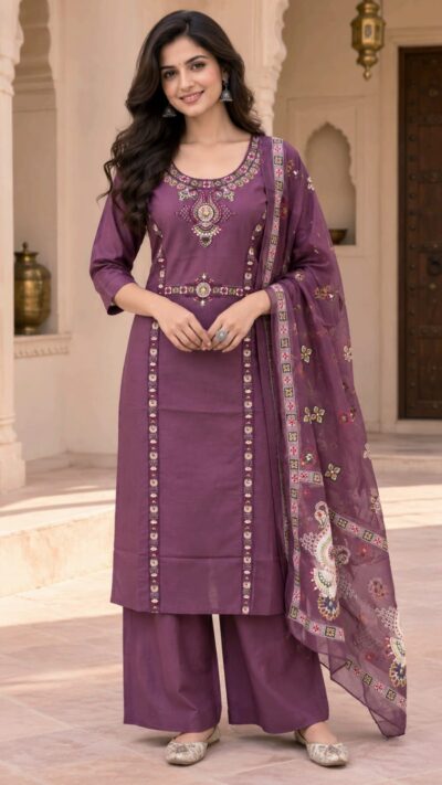 SOFT SILK THREE PIECE READYMADE IN WHOLESALE PRICE