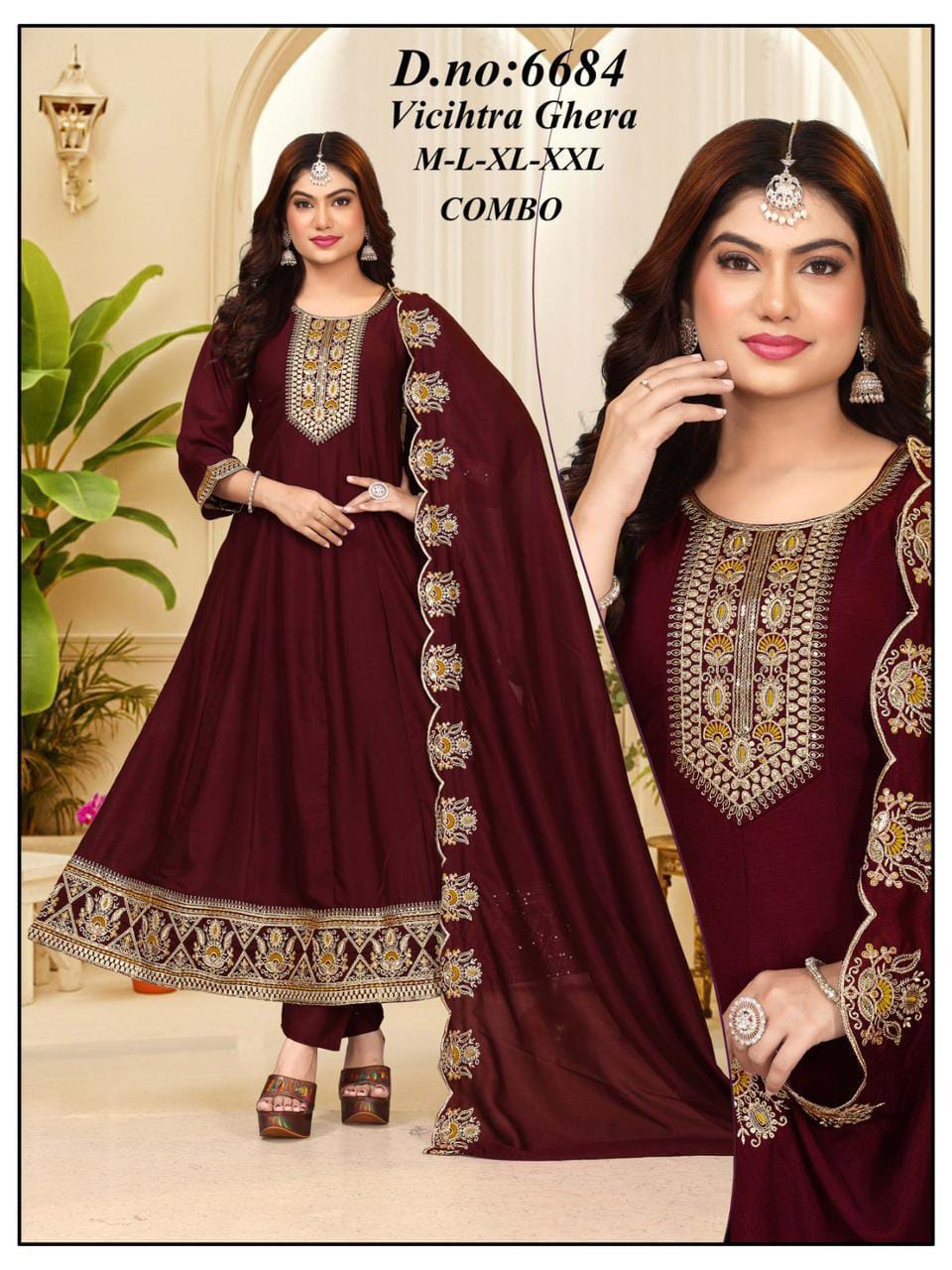 VICHITRA GHERA HANDWORK GOWN SET IN WHOLESALE