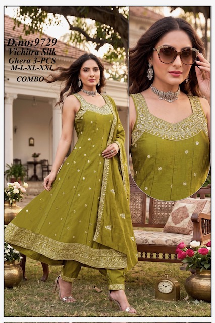 VICHITRA SILK 9729 GHERA THREE PIECE SET WHOLESALE