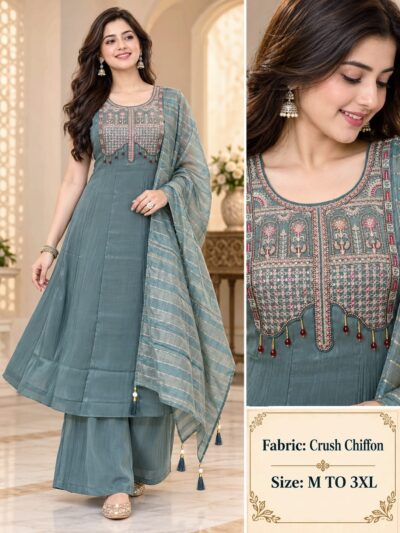 VKF CRUSH CHIFFON THREE PIECE PLAZA PAIR SET