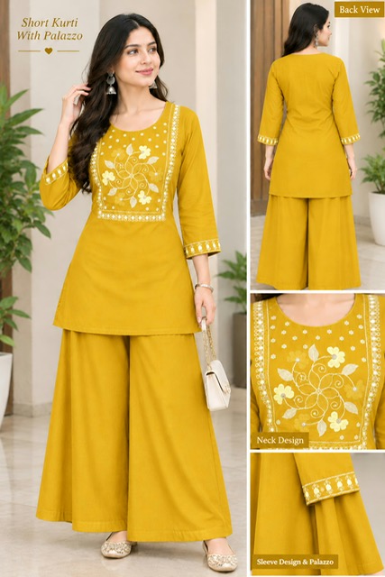 VV FANCY RAYON KURTI PALAZZO SET WHOLESALER