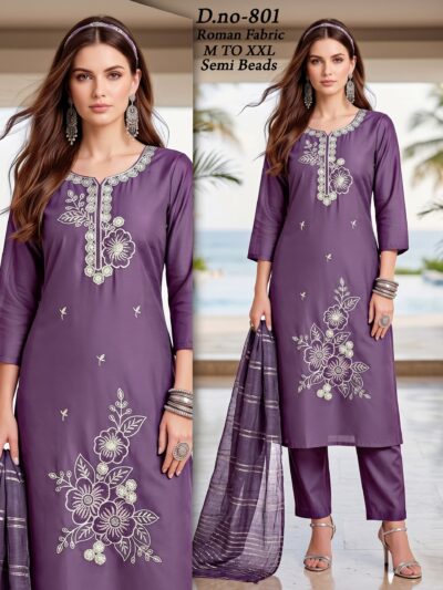 VV FASHION ROMAN EMBROIDERED WORK THREE PIECE
