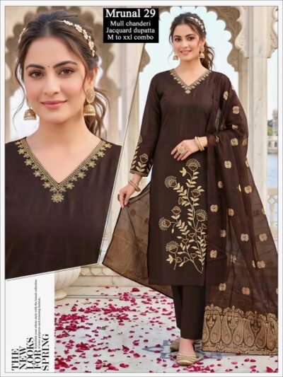 VV MULL CHANDERI THREE PIECE KURTI SET IN WHOLESALE