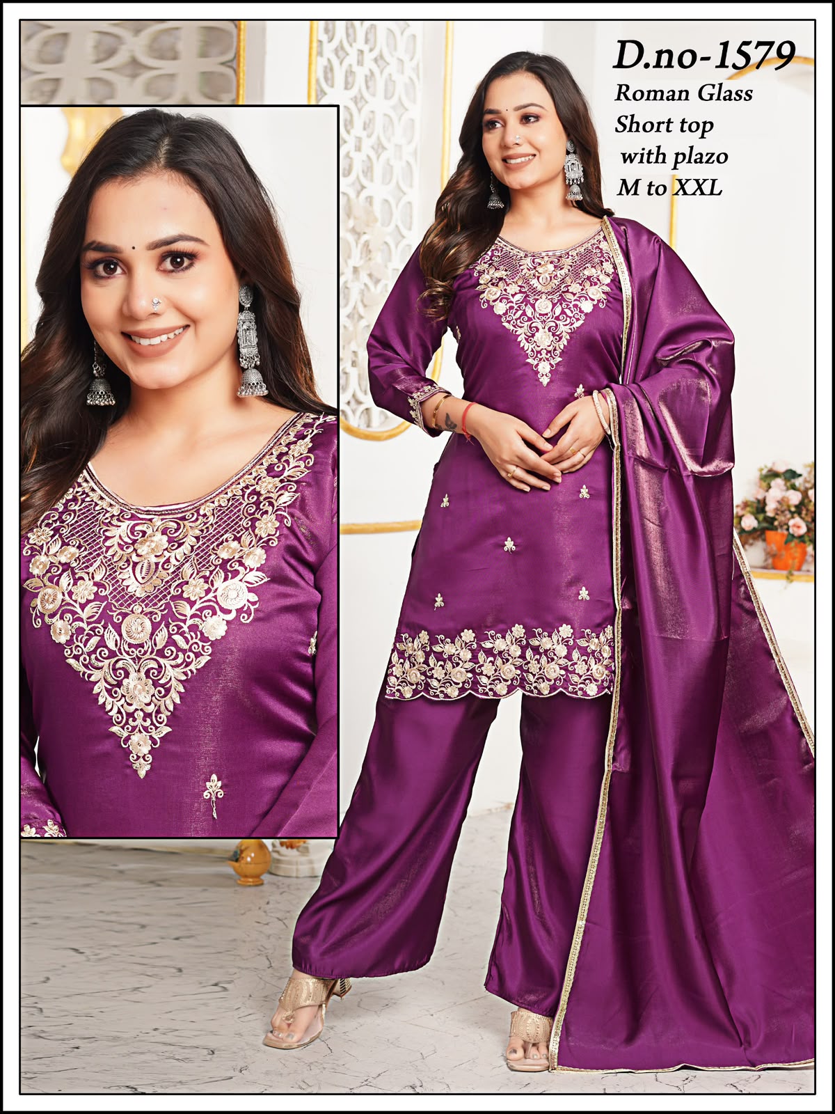 VV ROMAN GLASS EMBROIDERED WORK 3 PCS WHOLESALE