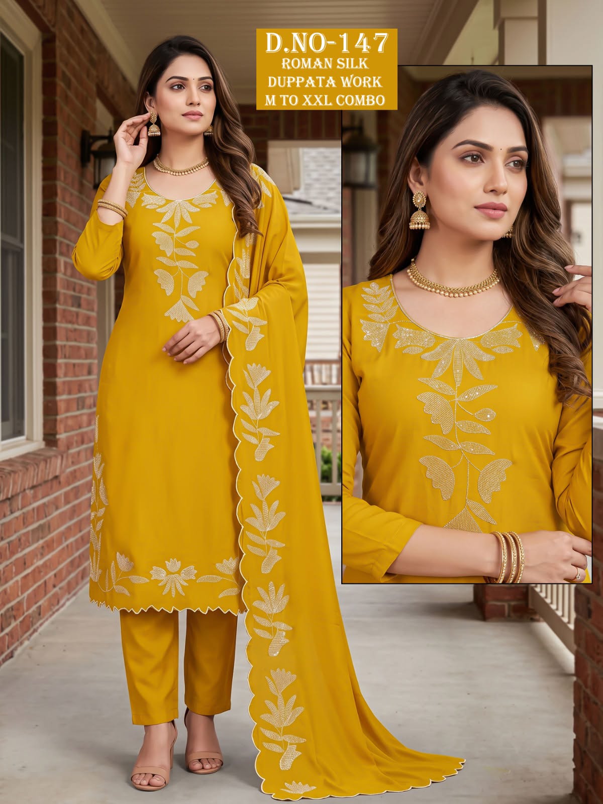 VV ROMAN SILK EMBROIDERED THREE PIECE KURTI SET