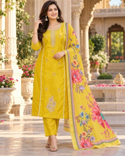 VV ROMAN SILK STYLISH KARACHI PATTERN THREE PIECE